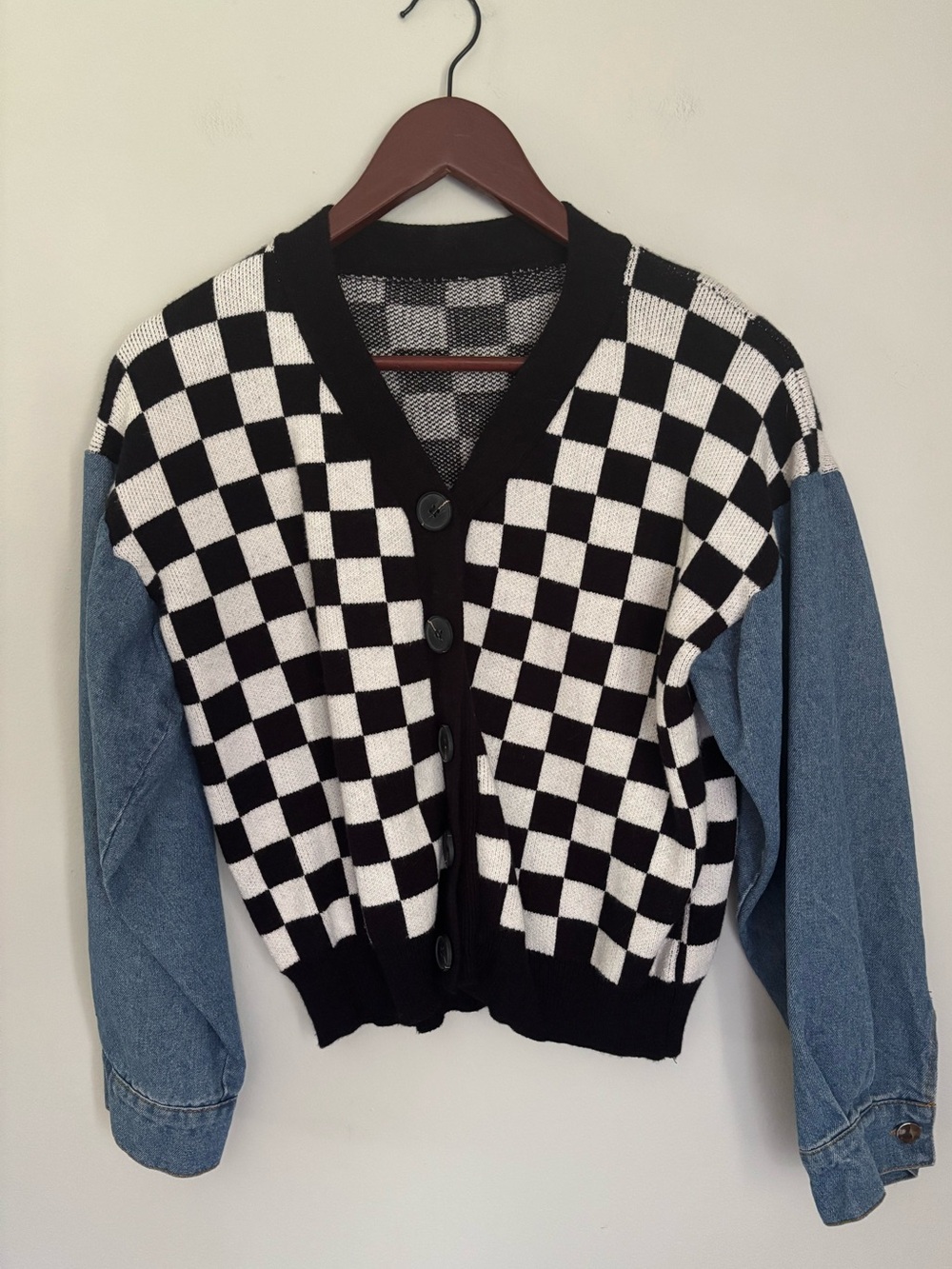 Checkered Jean Sweater Jacket EUC